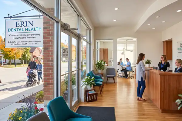 Modern dental clinic reception desk and waiting area